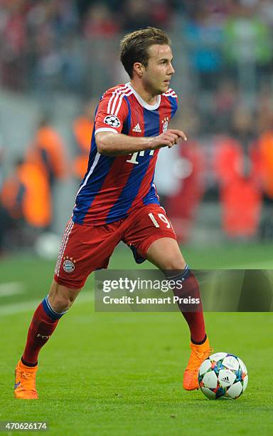 Mario Goetze of Munich in action during the UEFA Champions League quarter final second leg match between FC Bayern Muenchen and FC Porto at Allianz...