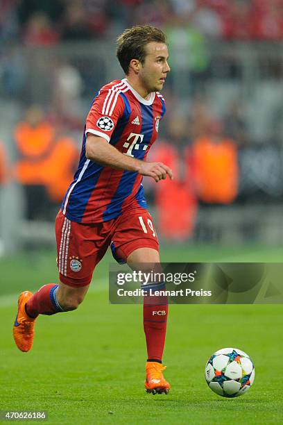 Mario Goetze of Munich in action during the UEFA Champions League quarter final second leg match between FC Bayern Muenchen and FC Porto at Allianz...