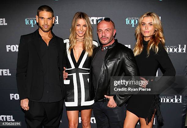 Didier Cohen, Jennifer Hawkins, Alex Perry and Cheyenne Tozzi pose at the premiere screening of Australia's Next Top Model at Hoyts Entertainment...