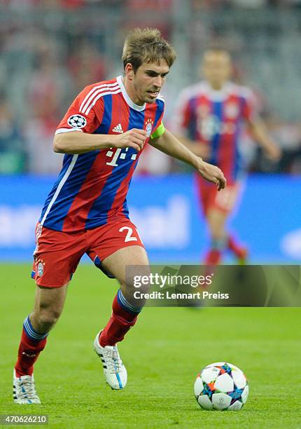 Philipp Lahm of Munich in action during the UEFA Champions League quarter final second leg match between FC Bayern Muenchen and FC Porto at Allianz...