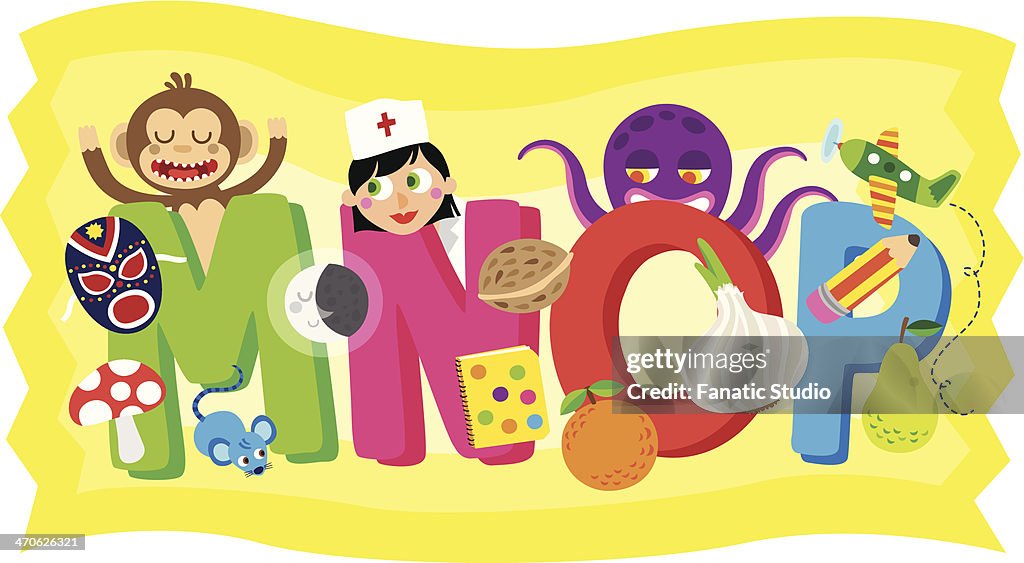 Illustration of MNOP against white background