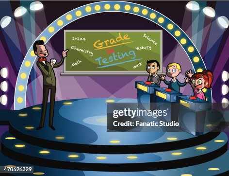 Illustration of host and children in quiz competition Illustration of host and children in quiz competition
