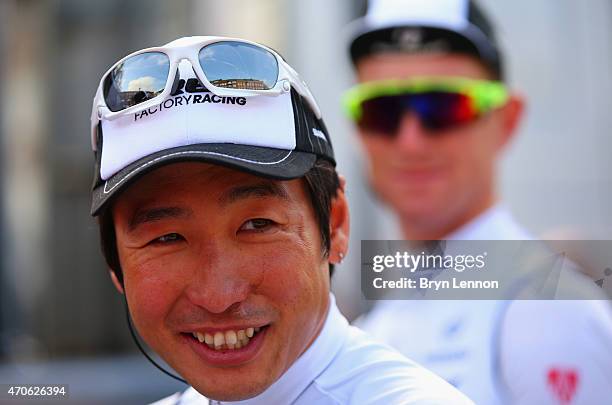 Fumiyuki Beppu of Japan and Trek Factory Racing looks on at the start in Waremme during the 79th La Fleche Wallonne from Waremme to Huy on April 22,...