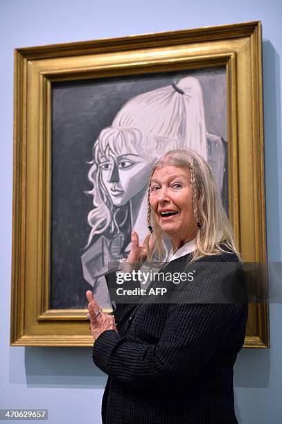 Sylvette David aka Lydia Corbett, former model of Spanish artist Pablo Picasso, poses in front of her portrait "Sylvette" that Picasso created on May...
