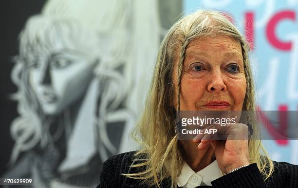 Sylvette David aka Lydia Corbett, former model of Spanish artist Pablo Picasso, is seen in front of her portrait "Sylvette" that Picasso created on...