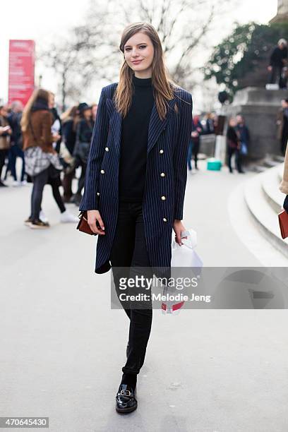 Swedish model Tilda Lindstam exits the Mugler show at Grand Palais on Day 5 of Paris Fashion Week PFW15 on March 7, 2015 in Paris, France.