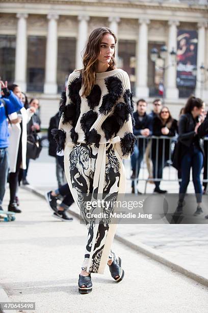 Model Zuzanna Bijoch carries a Proenza Schouler bag at Grand Palais on Day 5 of Paris Fashion Week PFW15 on March 7, 2015 in Paris, France.