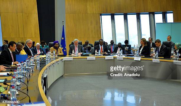 African Union Commission Chairperson Nkosazana Dlamini-Zuma and European Commission President Jean-Claude Juncker co-chair joint press conference as...