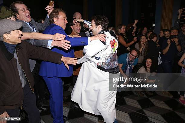 Joseph Medeiros with Des McAnuff and the cast during the Broadway Opening Night Actors' Equity Gypsy Robe Ceremony honoring Joseph Medeiros for...