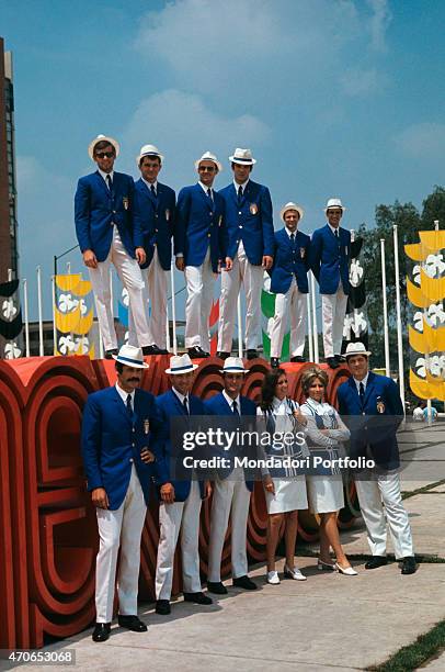 Group of Italian athletes in ceremonial uniform; top, from left: Eddy Pennard, Mario Casati, Livio Berruti, Giorgio Balbini, Franco Menichelli and...