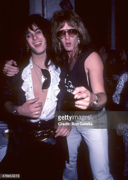 Bassist Nikki Sixx of Motley Crue and guitarist Jay Jay French of Twisted Sister attend Motley Crue in Concert: Theatre of Pain Tour - After Party on...
