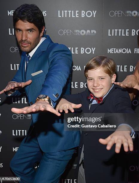 Eduardo Verastegui and Jakob Salvati attends the The Miami Premiere Of "Little Boy" at Regal South Beach on April 21, 2015 in Miami, Florida.