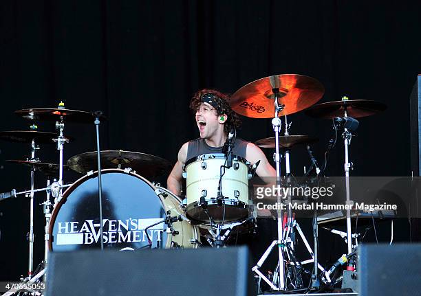Drummer Chris Rivers of British hard rock group Heaven's Basement performing live on the Zippo Encore Stage at Download Festival on June 15, 2013.