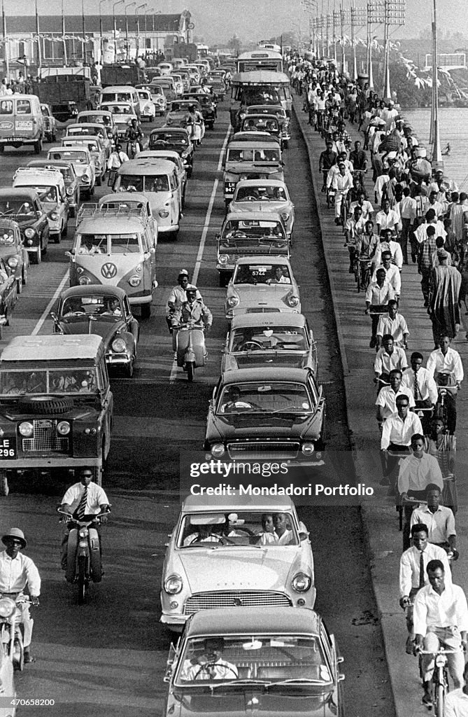 Wide shot of a road filled with cars in Lagos