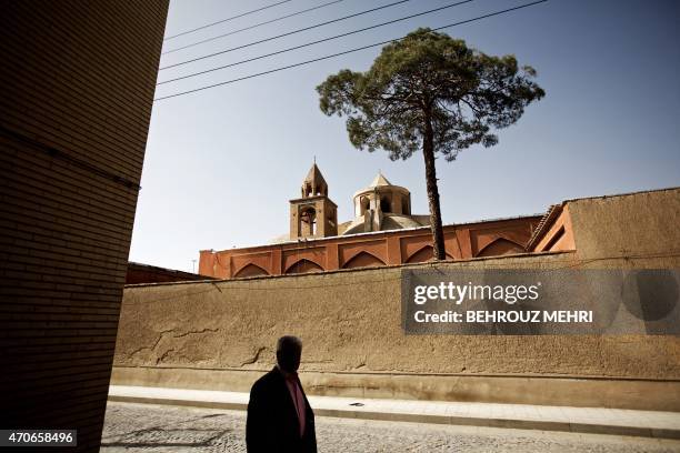 An Iranian Armenian man walks past Saint Nerses church at the Julfa neighbourhood in the historic city of Isfahan, some 400 kms south of the capital...