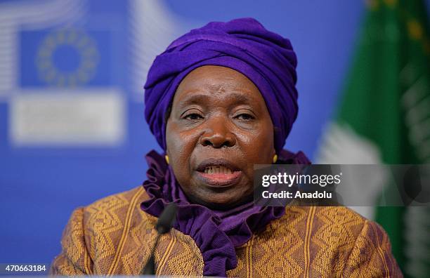 African Union Commission Chairperson Nkosazana Dlamini-Zuma speaks during a joint press conference after the 7th annual College-to-College meeting...