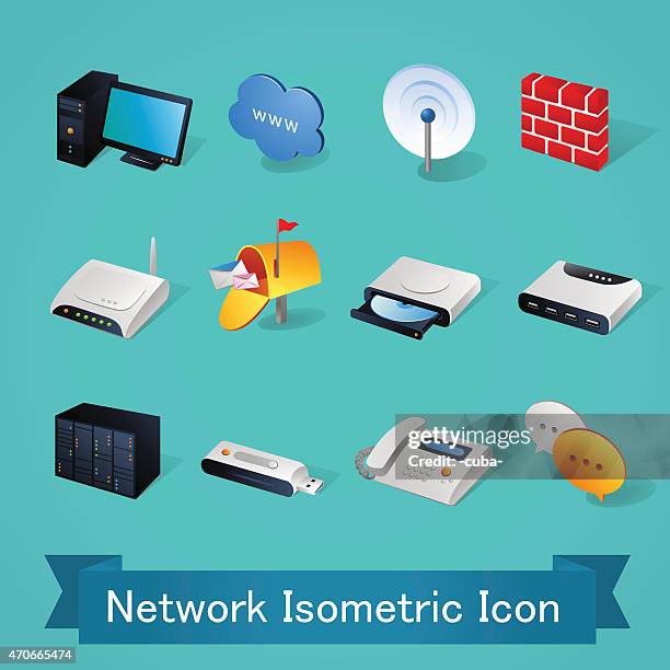 isometric icons | network - illustration - computer firewall stock illustrations