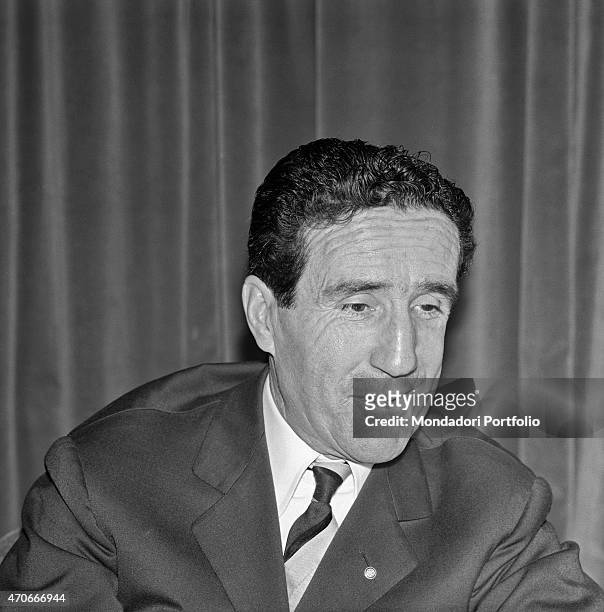 "Argentinian-born French football trainer Helenio Herrera is shot half-length; he, nicknamed The Wizard, is well-known for the resounding successes...