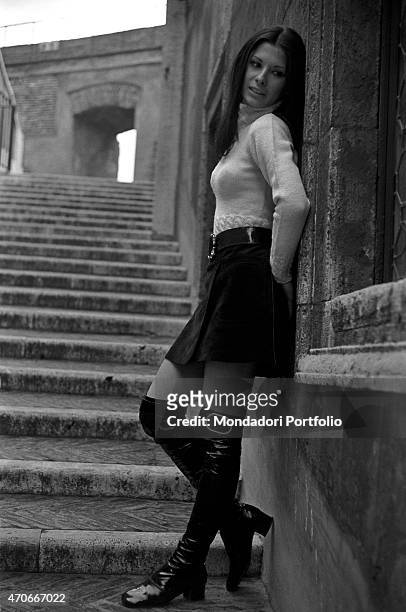 "Italian singer Rosanna Fratello poses on a flight of steps leaning herself against a wall; she started her career at a tender age, then became...
