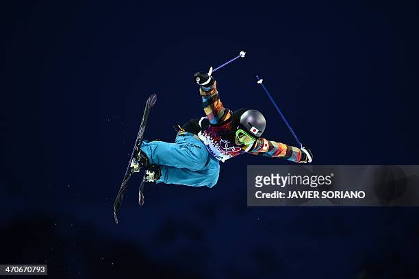Japan's Manami Mitsuboshi competes in the Women's Freestyle Skiing Halfpipe qualifications at the Rosa Khutor Extreme Park during the Sochi Winter...