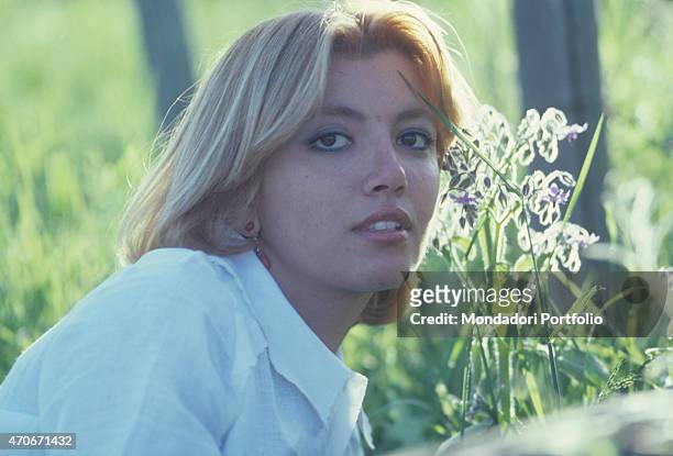 "Portrait of Italian TV presenter and actress Milly Carlucci . Italy, 1978 "