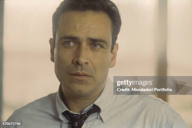 "Italian actor, scriptwriter and director Enzo Decaro looking thoughtful in the TV series Una donna per amico. Italy, 1998 "