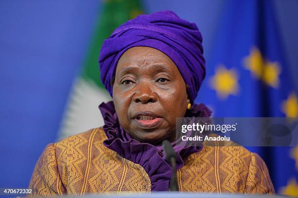 African Union Commission Chairperson Nkosazana Dlamini-Zuma speaks during a joint press conference after the 7th annual College-to-College meeting...