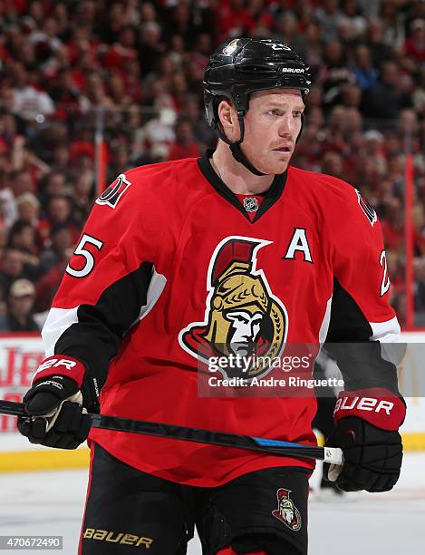 Chris Neil of the Ottawa Senators skates against the Montreal Canadiens in Game Three of the Eastern Conference Quarterfinals during the 2015 NHL...