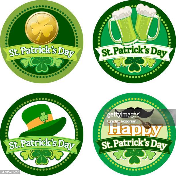 st patrick's party labels - beer moustache stock illustrations