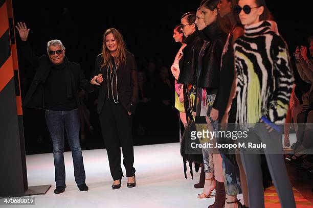 Roberto Cavalli and Eva Cavalli walk the runway during the Just Cavalli show as part of Milan Fashion Week Womenswear Autumn/Winter 2014 on February...