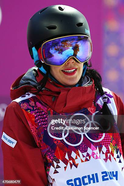 Rosalind Groenewoud of Canada looks on in the Freestyle Skiing Ladies' Ski Halfpipe Qualification on day thirteen of the 2014 Winter Olympics at Rosa...