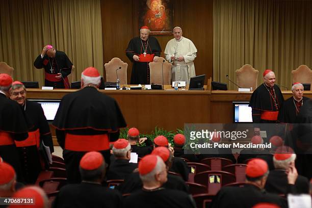 Pope Francis attends an Extraordinary Consistory on February 20, 2014 in Vatican City, Vatican. Pope Francis will create 19 new cardinals in a...