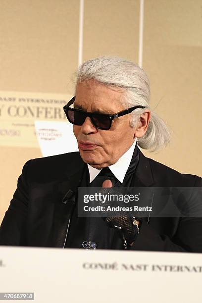 Karl Lagerfeld attends the Conde' Nast International Luxury Conference at Palazzo Vecchio on April 22, 2015 in Florence, Italy.