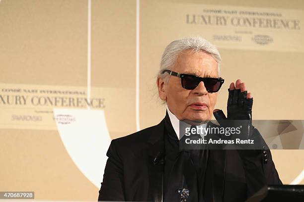 Karl Lagerfeld attends the Conde' Nast International Luxury Conference at Palazzo Vecchio on April 22, 2015 in Florence, Italy.