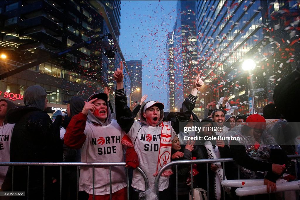 Toronto Raptors Fans Watching Playoff Game In Maple Leaf Square