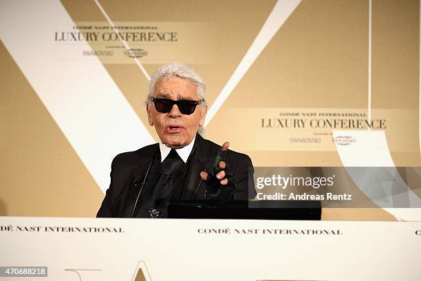 Karl Lagerfeld attends the Conde' Nast International Luxury Conference at Palazzo Vecchio on April 22, 2015 in Florence, Italy.