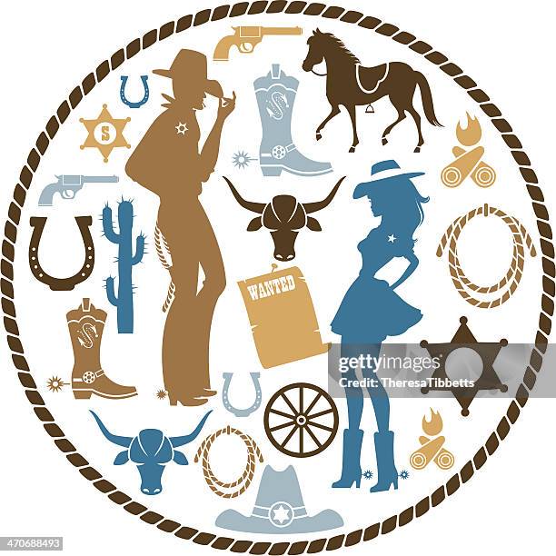 western icon set - cattle stock illustrations