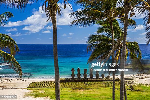 moai statues on easter island - isla de pascua fotografías e imágenes de stock