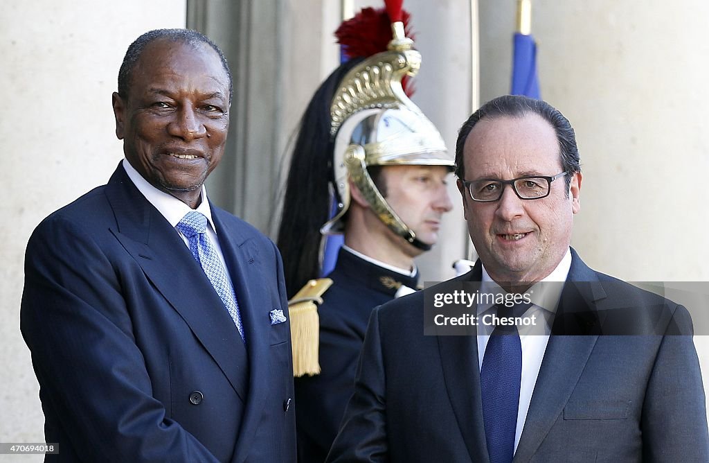French President Francois Hollande Receives Alpha Conde, President Of Guinee At Elysee Palace