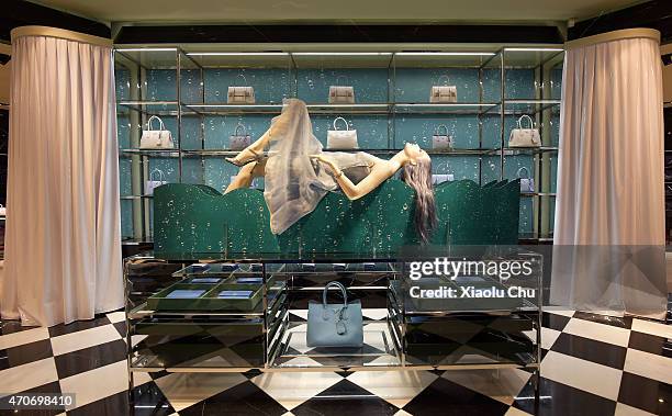 Product display during Prada The Iconoclasts, Beijing 2015 at No. 88, Wangfujing Avenue, on April 22, 2015 in Beijing, China.