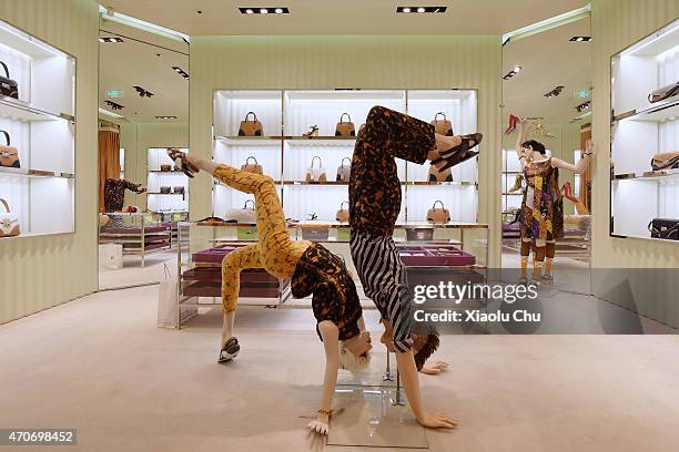 Product display during Prada The Iconoclasts, Beijing 2015 at No. 88, Wangfujing Avenue, on April 22, 2015 in Beijing, China.