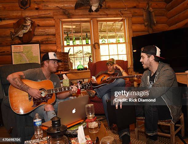 Stevie Monce, Trent Tomlinson and Dave Pittenger attend Country Rock Group, Love And Theft "Cabin Fever Writing Sessions" on April 21, 2015 in Dover,...