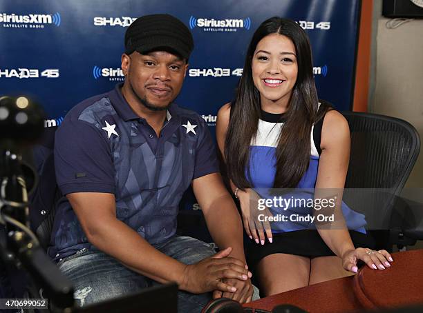 Actress Gina Rodriguez visits 'Sway in the Morning' with Sway Calloway on Eminem's Shade 45 at the SiriusXM Studios on April 22, 2015 in New York...