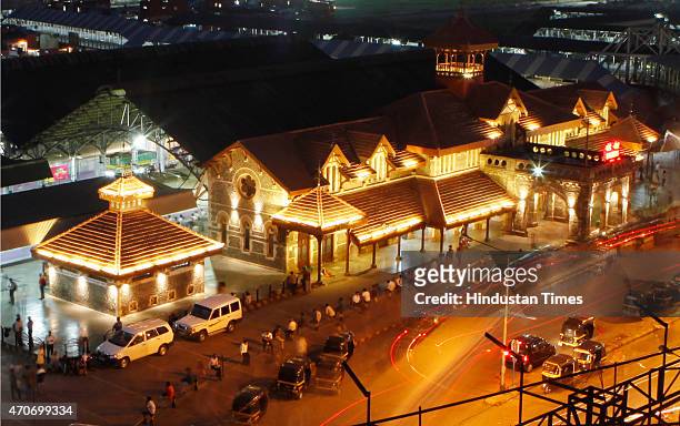 On the occasion of Indian Railways completing 162 years, Bandra station building was lit up at Bandra West on April 22, 2015 in Mumbai, India. On...