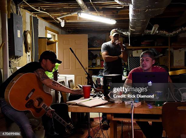 Stephen Barker Liles, Trent Tomlinson and Eric Gunderson attend Country Rock Group, Love And Theft "Cabin Fever Writing Sessions" on April 21, 2015...