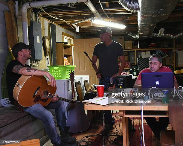 Stephen Barker Liles, Trent Tomlinson and Eric Gunderson attend Country Rock Group, Love And Theft "Cabin Fever Writing Sessions" on April 21, 2015...