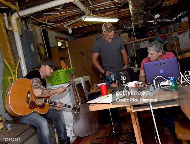 Stephen Barker Liles, Trent Tomlinson and Eric Gunderson attend Country Rock Group, Love And Theft "Cabin Fever Writing Sessions" on April 21, 2015...