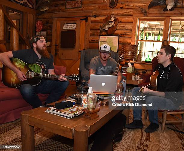 Tim Montana, Stevie Monce and Dave Pittenger attend Country Rock Group, Love And Theft "Cabin Fever Writing Sessions" on April 21, 2015 in Dover,...