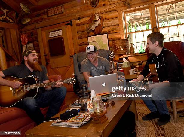 Tim Montana, Stevie Monce and Dave Pittenger attend Country Rock Group, Love And Theft "Cabin Fever Writing Sessions" on April 21, 2015 in Dover,...