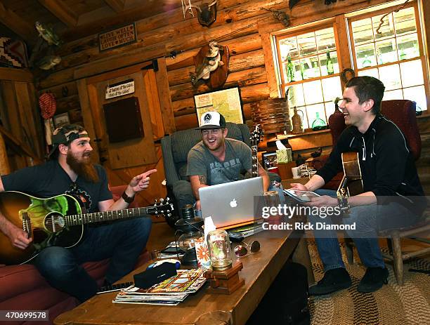 Tim Montana, Stevie Monce and Dave Pittenger attend Country Rock Group, Love And Theft "Cabin Fever Writing Sessions" on April 21, 2015 in Dover,...